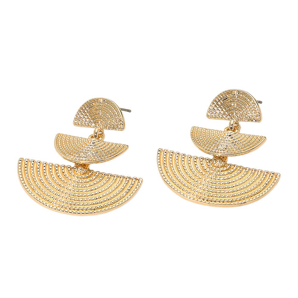 Textured Geometric Metal Fan Drop Earrings
: Gold