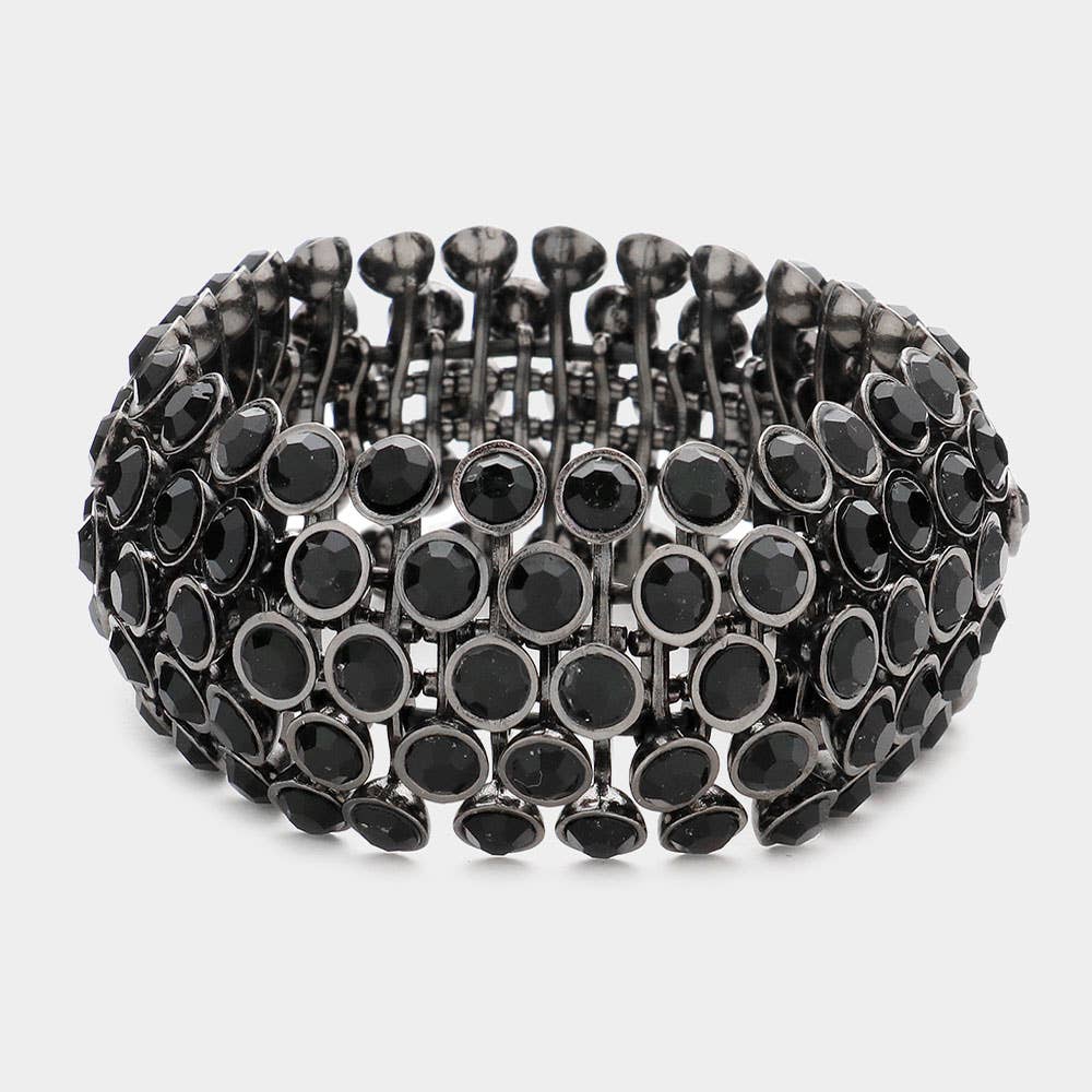 Crystal Cluster Stretch Bangle Bracelet: Black,Hematite