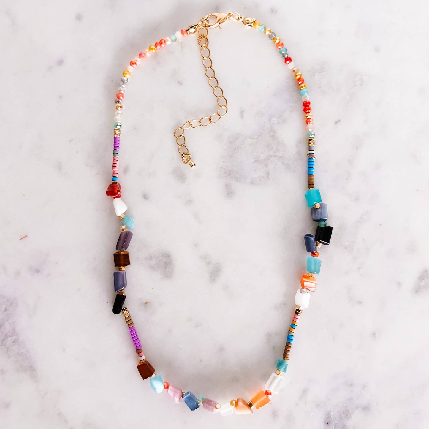 Sunset Confetti Natural Stone Necklace N-1113-Multi