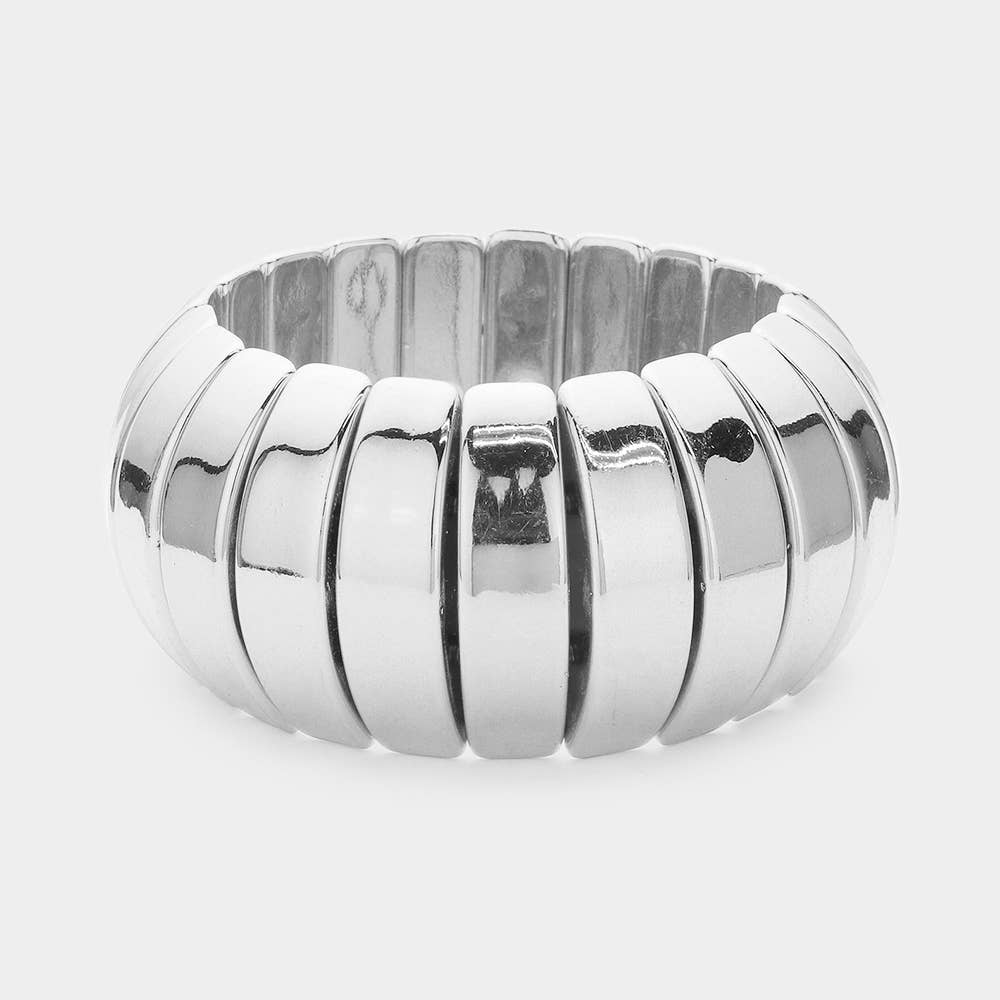 Chunky Metal Rib Stretch Bracelet: Silver