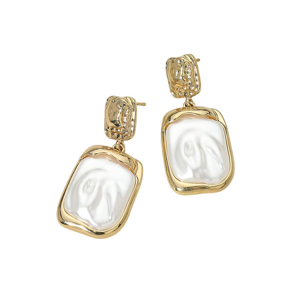 Abstract Pearl Frame Drop Dangle Earrings