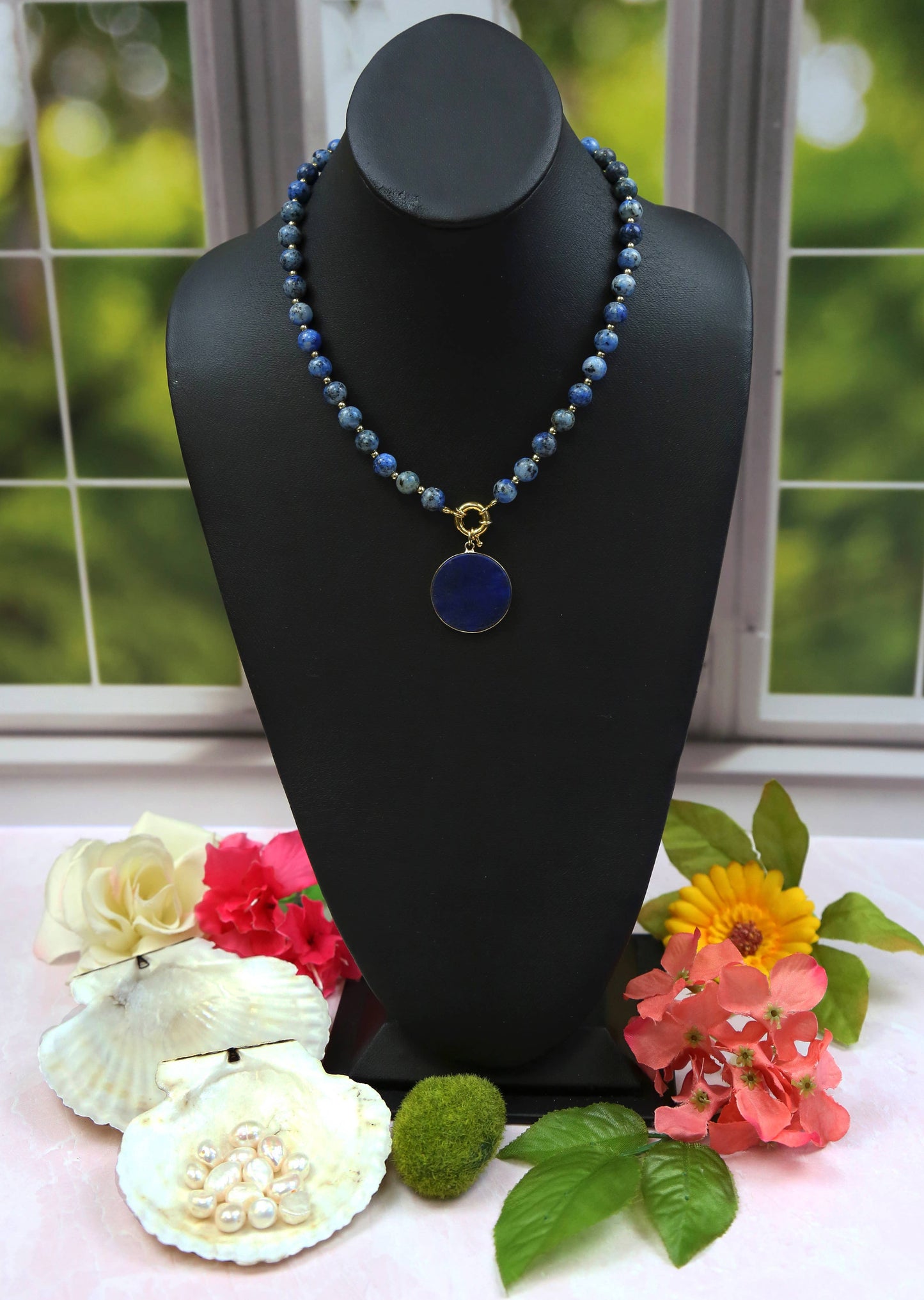 Blue Jasper and Lapis Lazuli Pendant Necklace. Set of Three