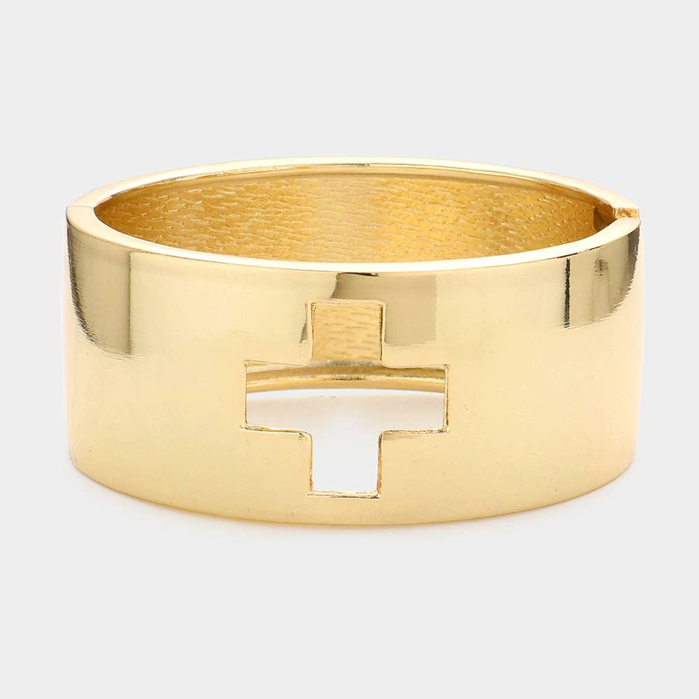 Hinged metal square cross bracelet: Gold