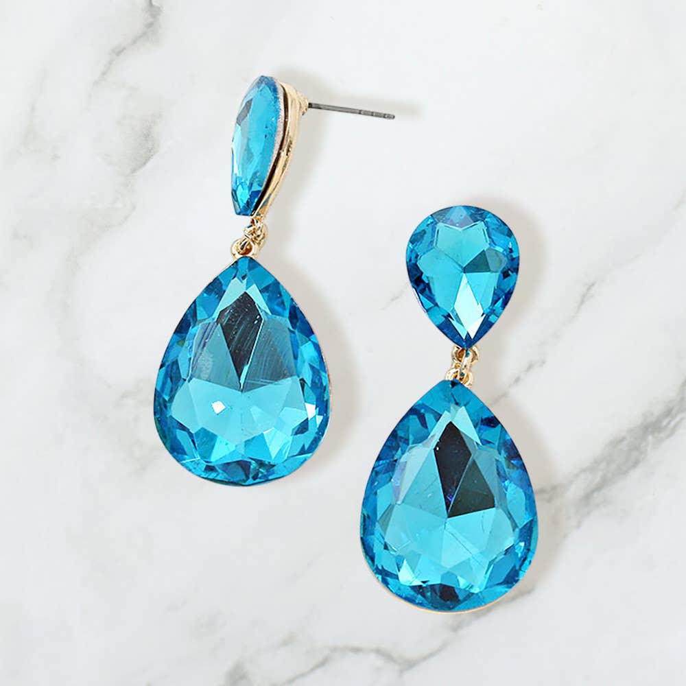 Teardrop Crystal Rhinestone Evening Earrings: Brown, Red, Turquoise