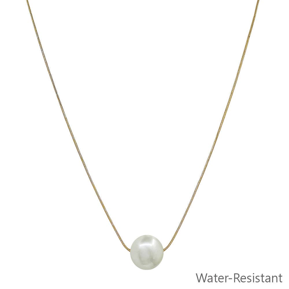 Water Resistant Gold Chain with 12MM Pearl Beaded Charm 16"-18" Necklace
