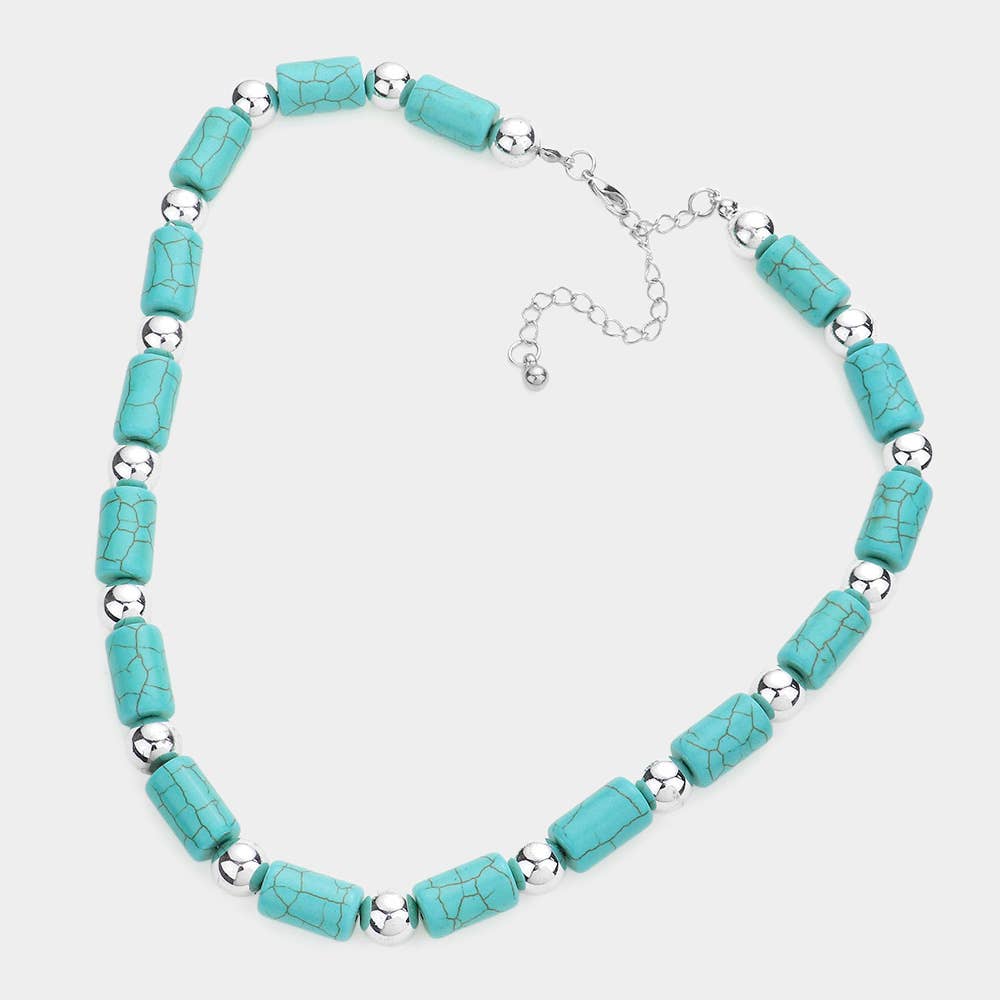 Metal Ball Accented Turquoise Necklace