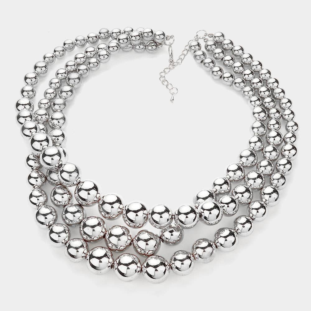 Metal Ball Beaded Triple Layered Statement Necklace
: Silver