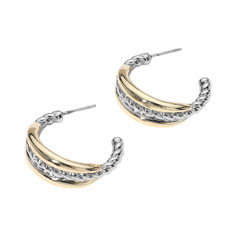 14K Gold Plated Two Tone Hoop Earrings
