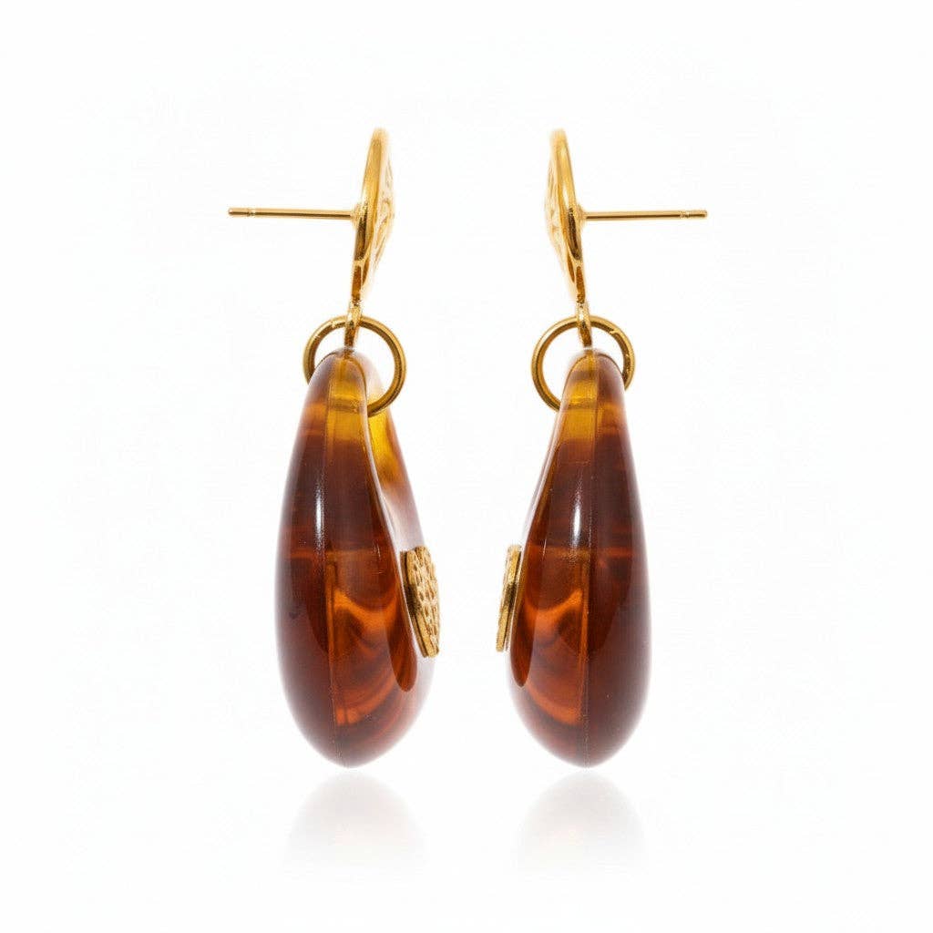 18K Stainless Steel Amber Heart Resin Earrings LSSGE263