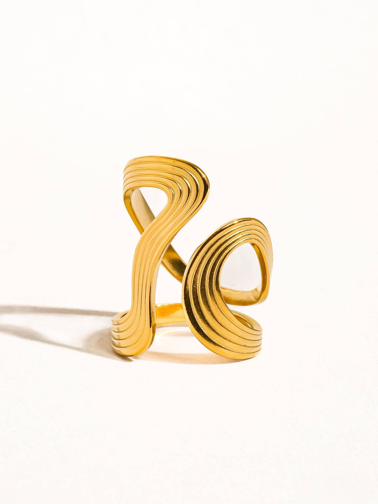 Xena 18K Gold Non-Tarnish Wavy Abstract Ring: Multi-Colored