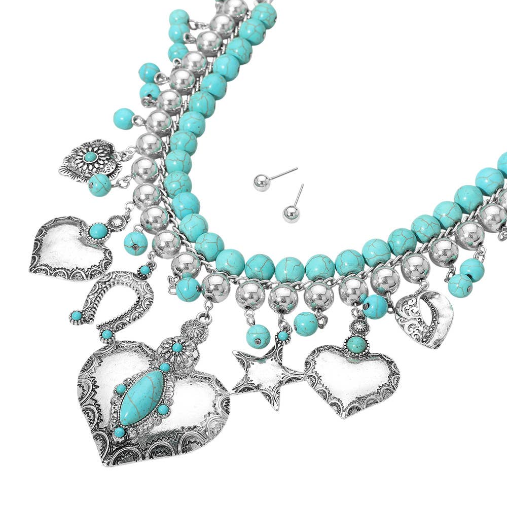 Western Boho Turquoise Stone Embellished Necklace