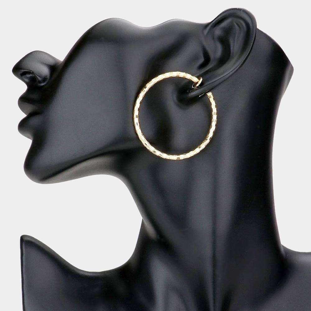 1.75 Inch Metal Hoop Clip On Earrings: Yellow Gold