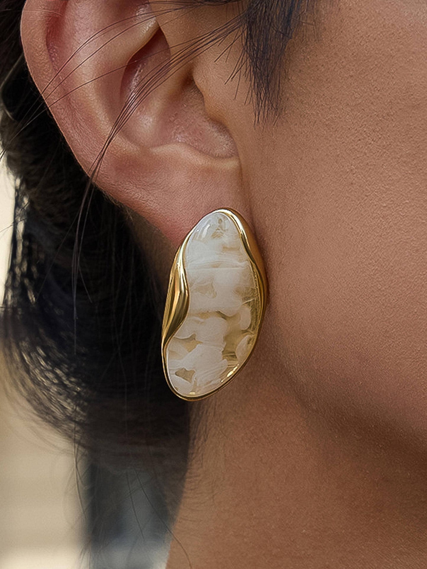 Maélie 18K Gold Non-Tarnish Resin Drop Earrings: Brown