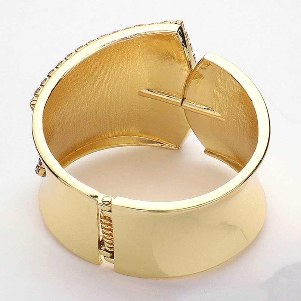 Faceted Oval Stone Statement Bangle Hinged Bracelet: Multi-Colored