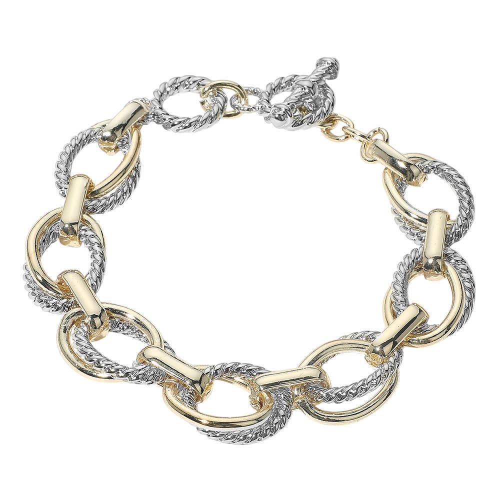14K Gold Plated Two Tone Chunky Chain Link Bracelet