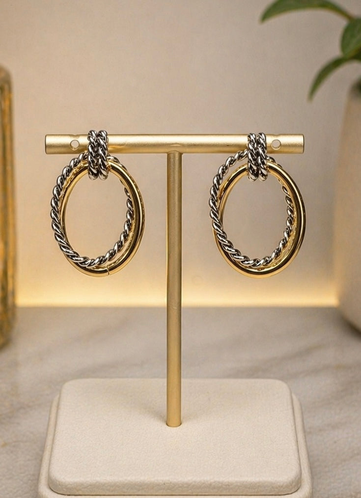 Two-Tone Twisted Hoops- Nickel Free Hypoallergenic CO-03