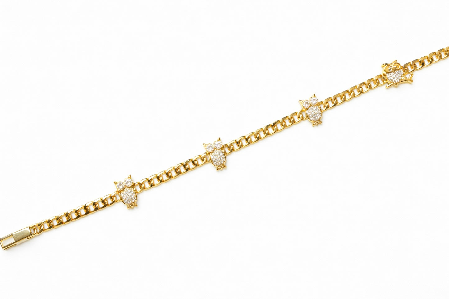 7.5” 14K Gold Plated CZ Owl Cuban Link Bracelet