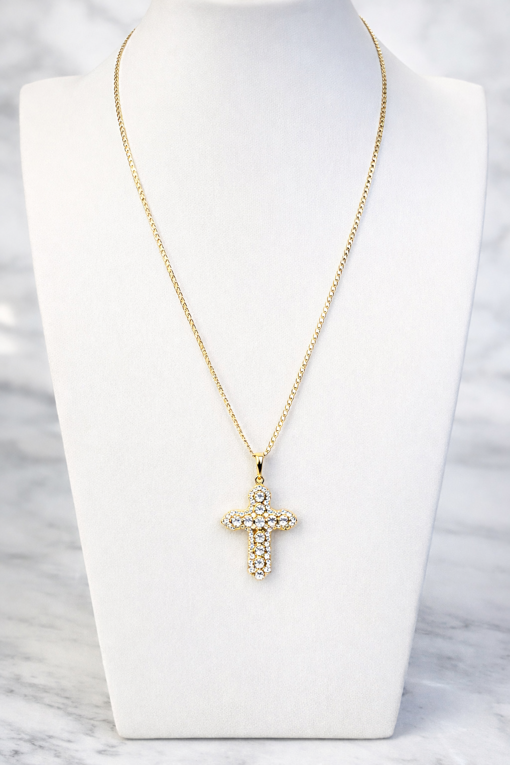 Graceful Shine-Cross Necklace 18” 2mm Curbed Link