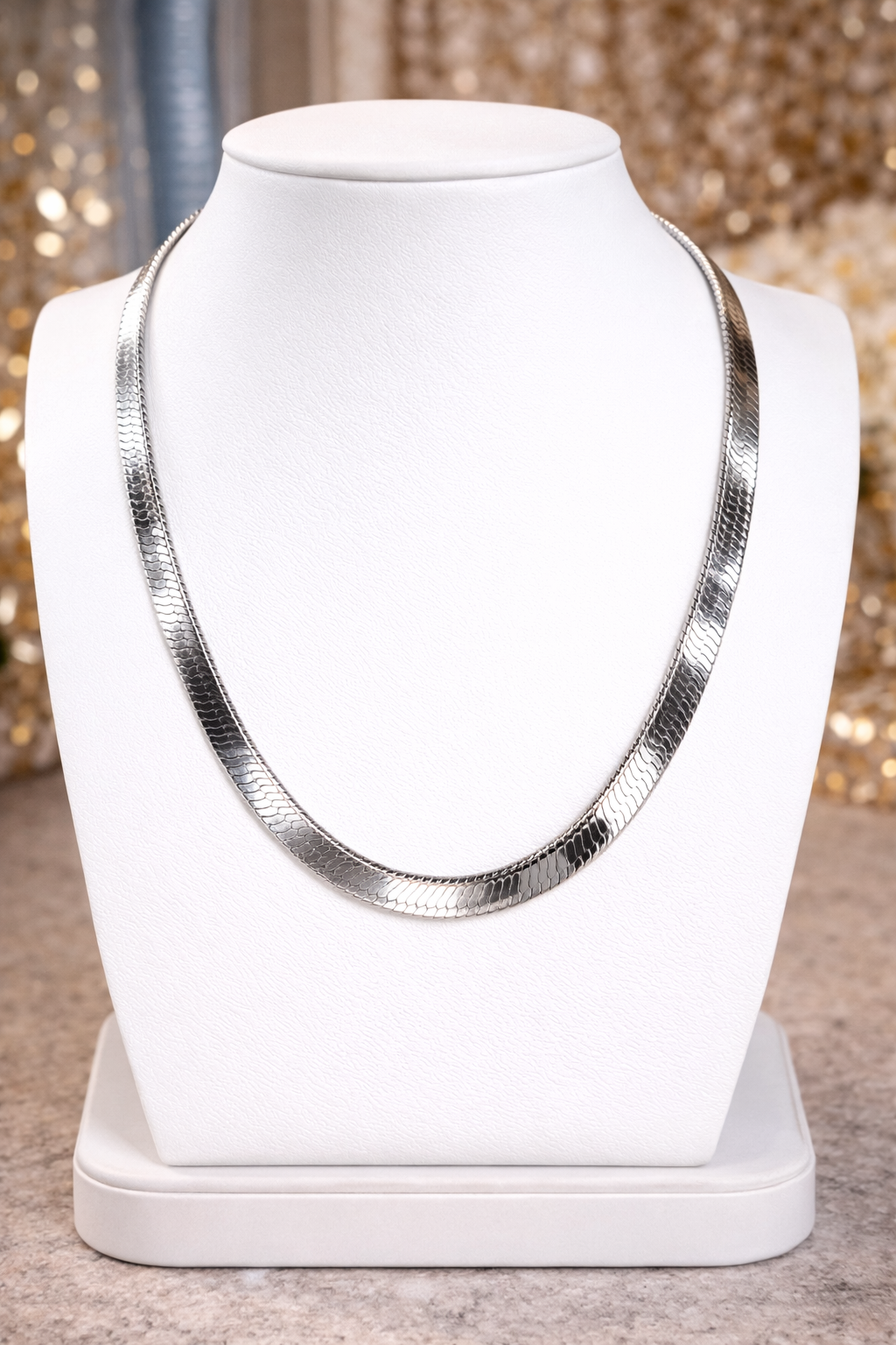 Herringbone 9mm 18k White Gold Plated Necklace