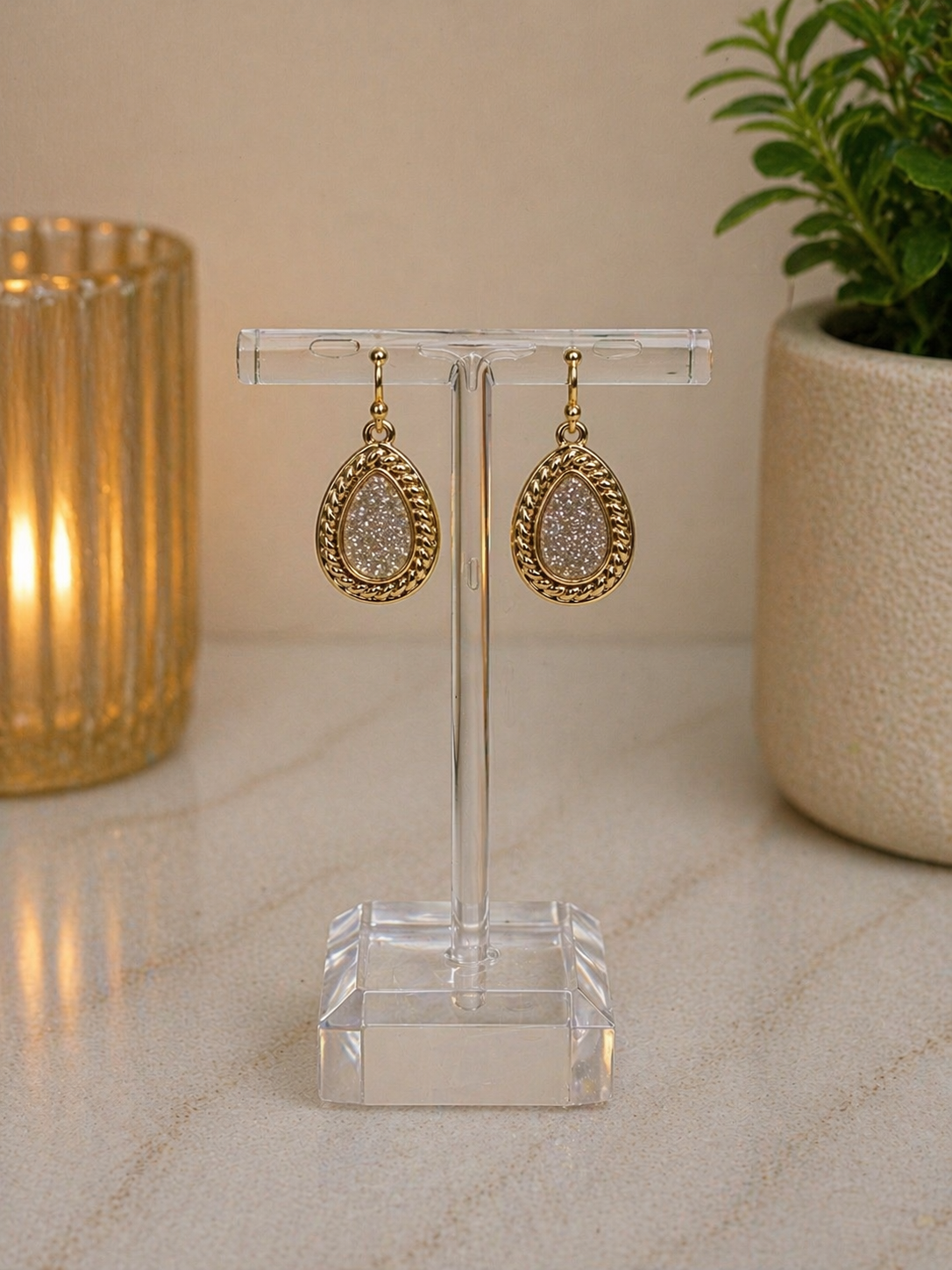 Gold Tone Teardrop Sparkling Drop Earrings Nickel Free CO-07