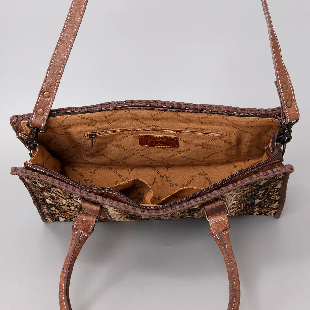 ADBG1019A American Darling Hair-On Leather Tote Bag Handcrafted Western Carryall