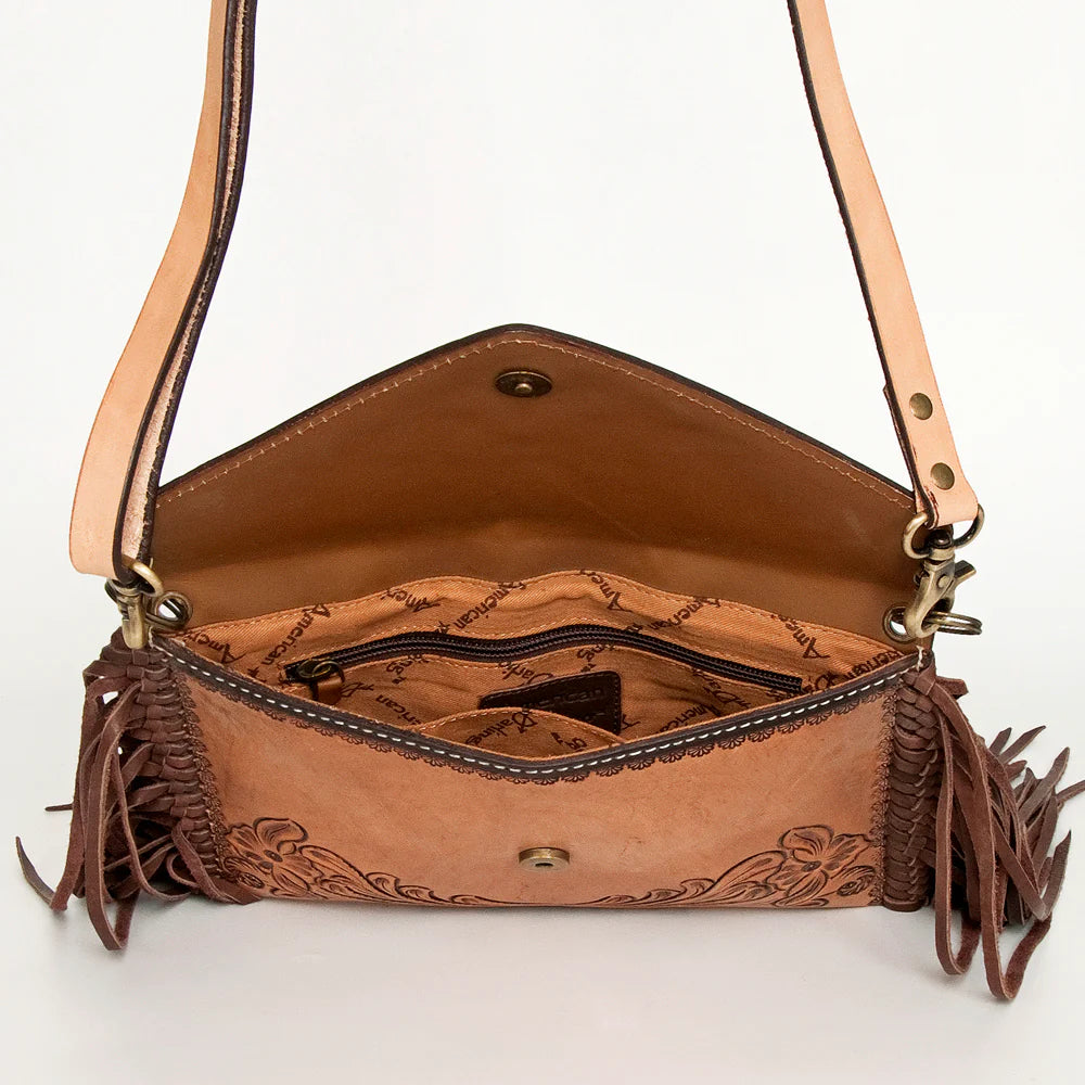 ADBGA290 American Darling Hand Tooled Floral Carved Leather Envelope With Fringes