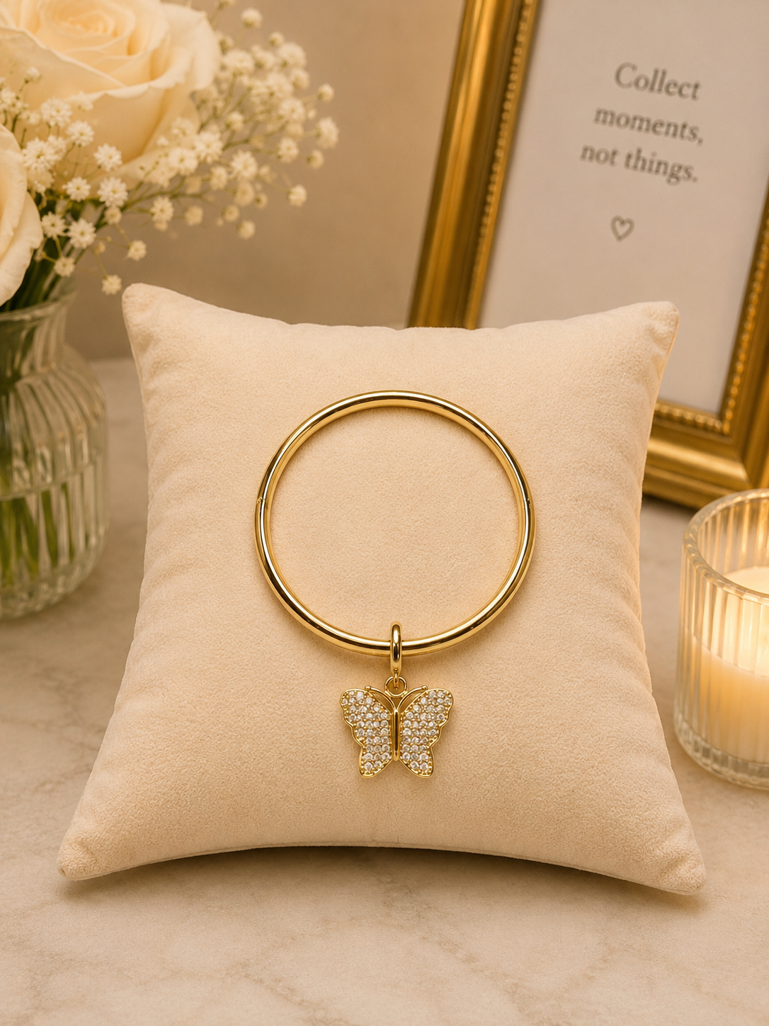 14k Gold Plated XP 7.5” Charm Bangle Bracelet 4.5mm