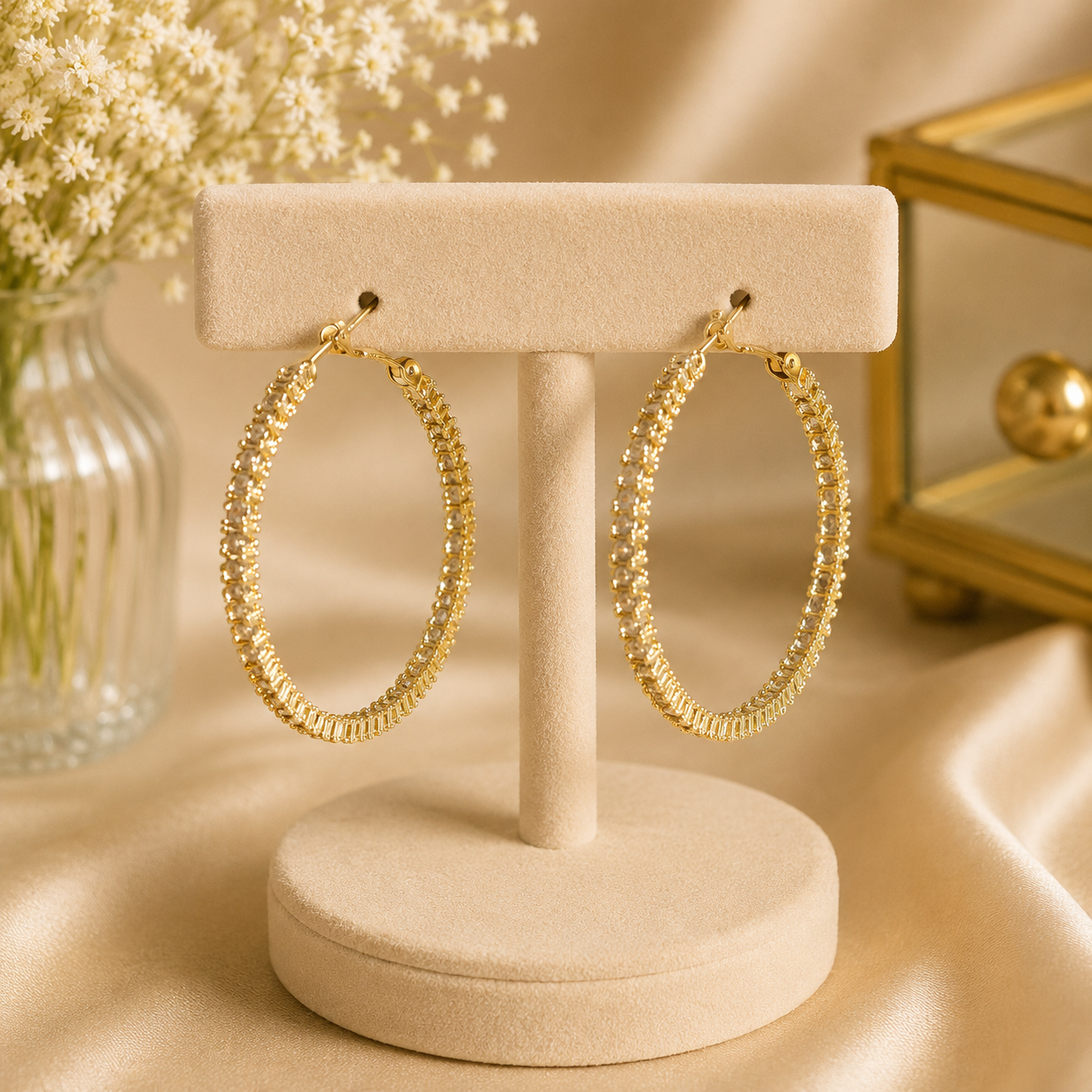 The Goldie Radiance Textured Hoop Earrings 14k Gold Plated