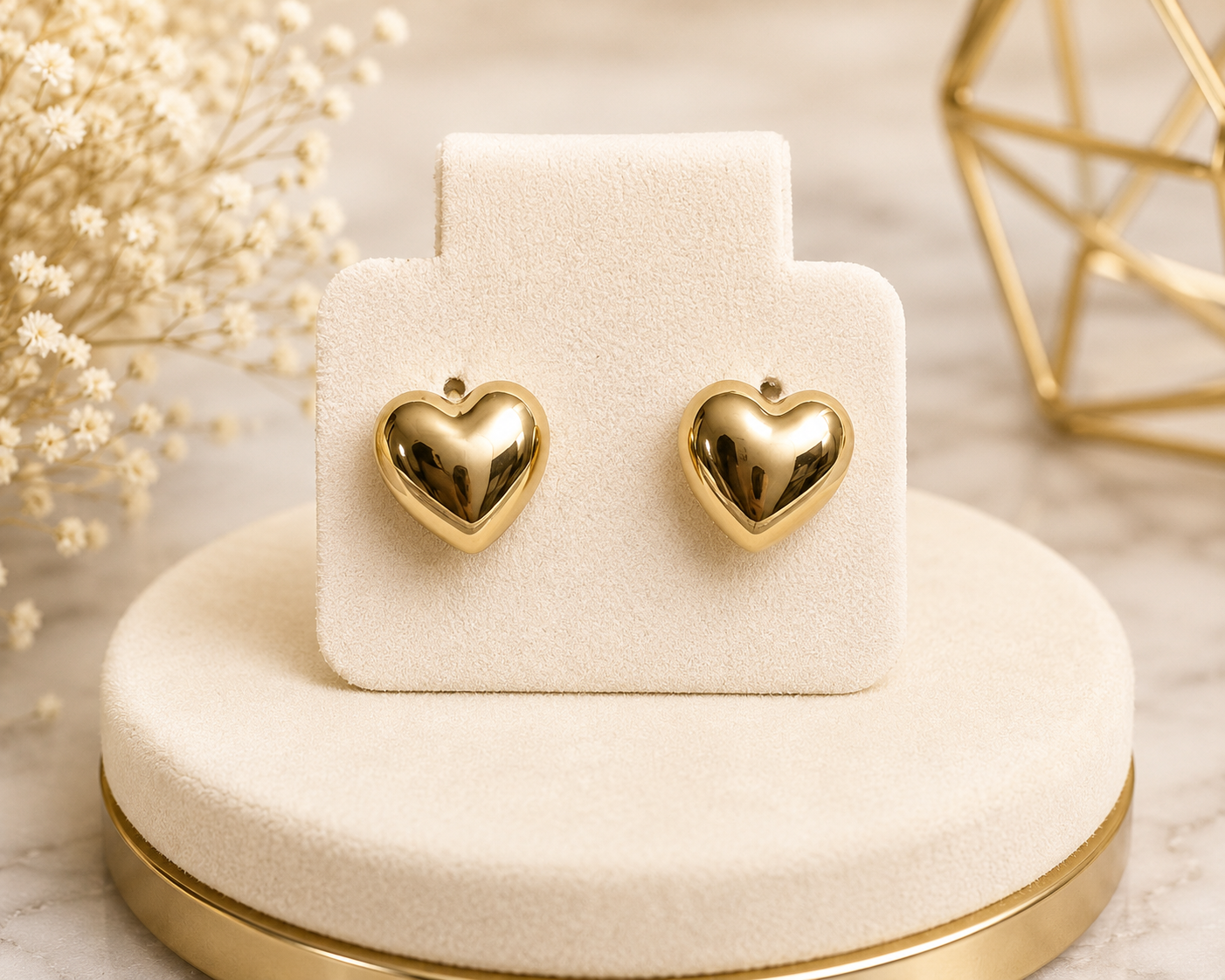 Amora Gold Heart Leverback Earrings 14k Gold Plated