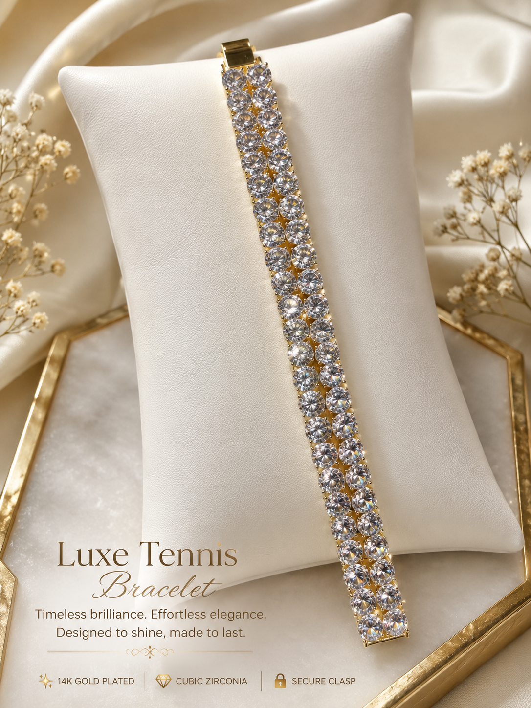 Luxe Cubic Zirconia Tennis Bracelet 7.5” 14k Gold Plated