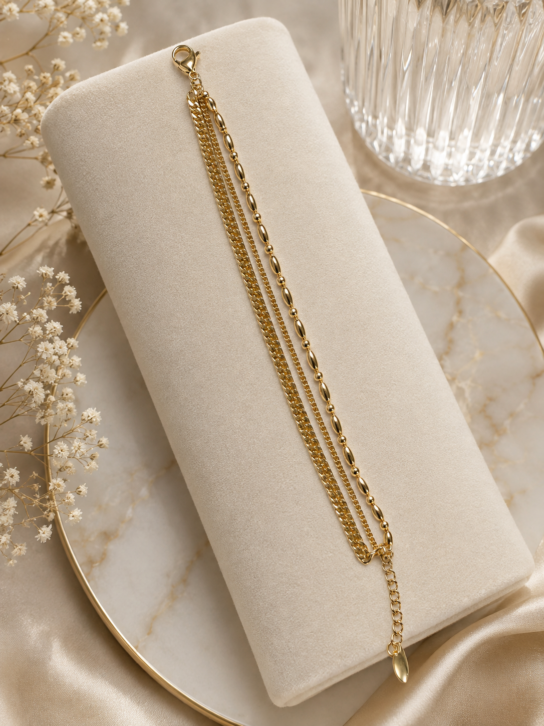 The Alessandra Layered Gold Bracelet 14k Gold Plated up to 8”