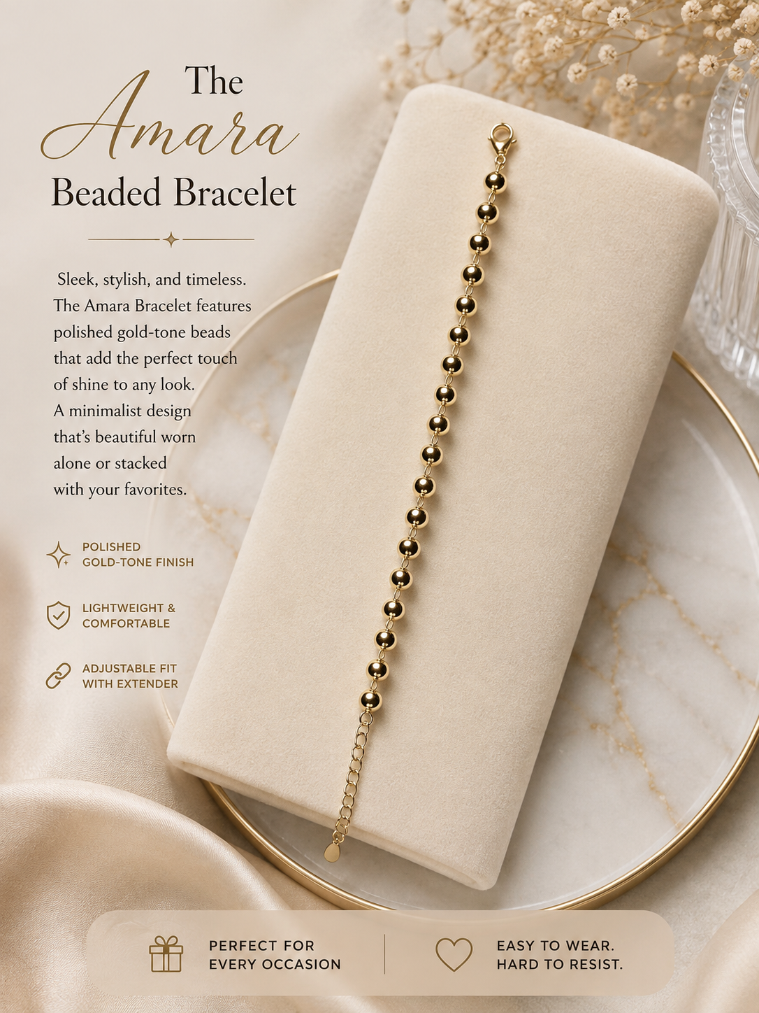 The Amara Beaded Bracelet 14k Gold Bracelet up to 9”