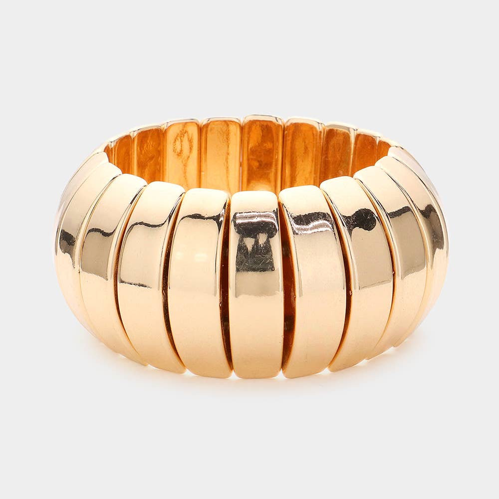 Chunky Metal Rib Stretch Bracelet: Silver & Gold Option