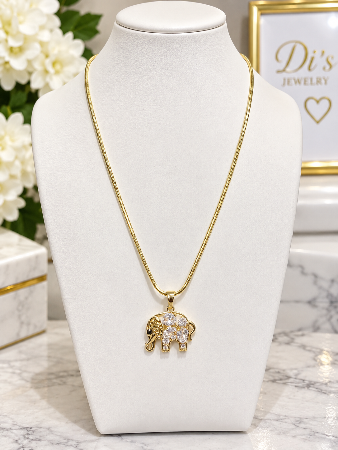 Cz Elephant 14k Gold Plated Necklace.