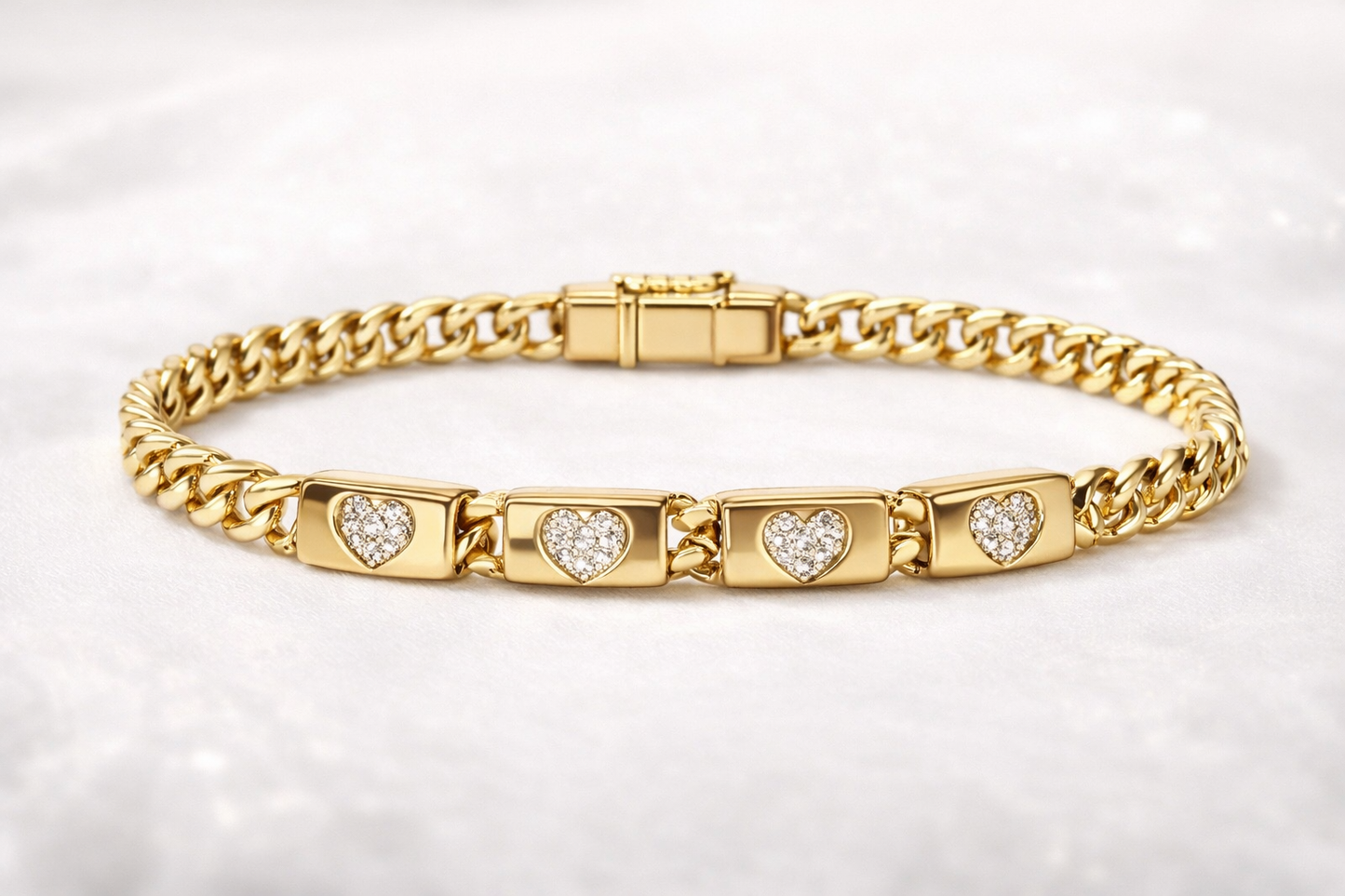 Gold Heart Link Bracelet 6-7 in. adjustable – CZ Accent Chain Bracelet