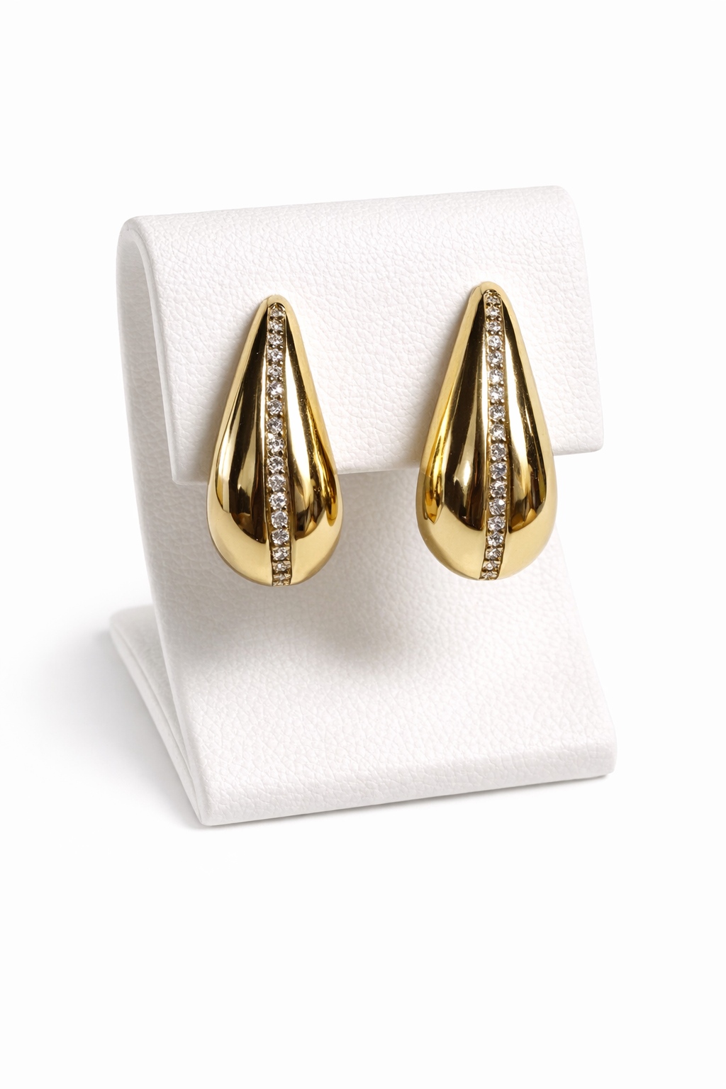 14K Gold Plated XP Teardrop Earrings – CZ Stripe Statement Studs