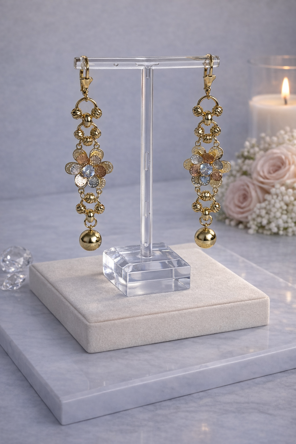 Tri-Color Long Earrings
