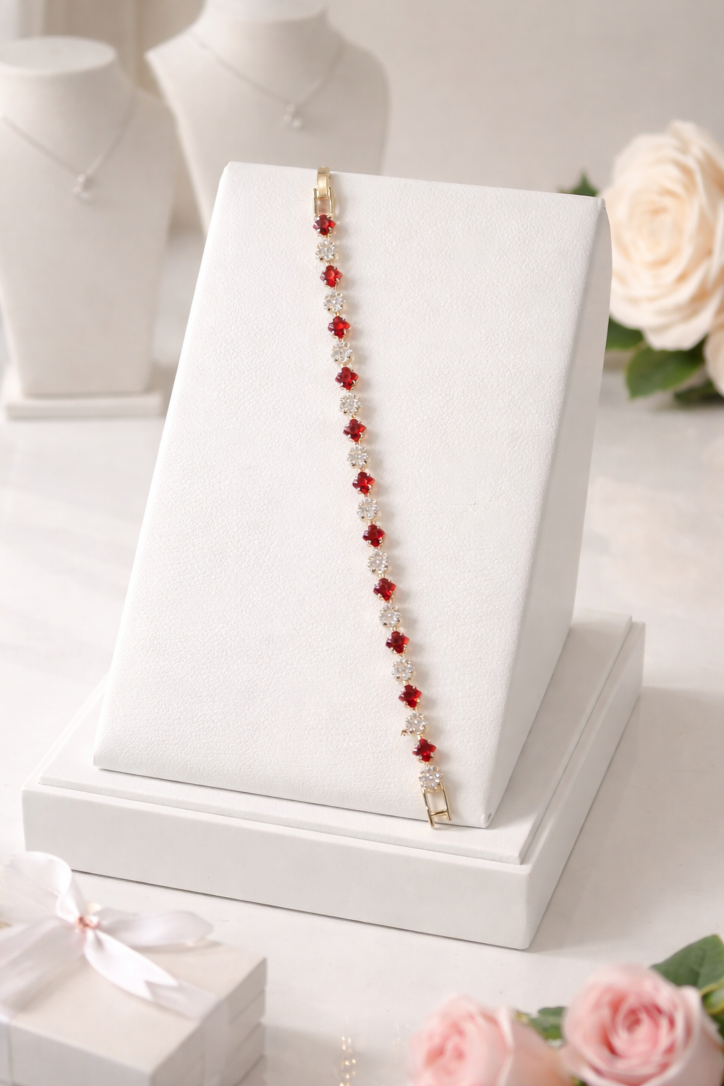 Red & White CZ Tennis Bracelet – Gold Plated XP