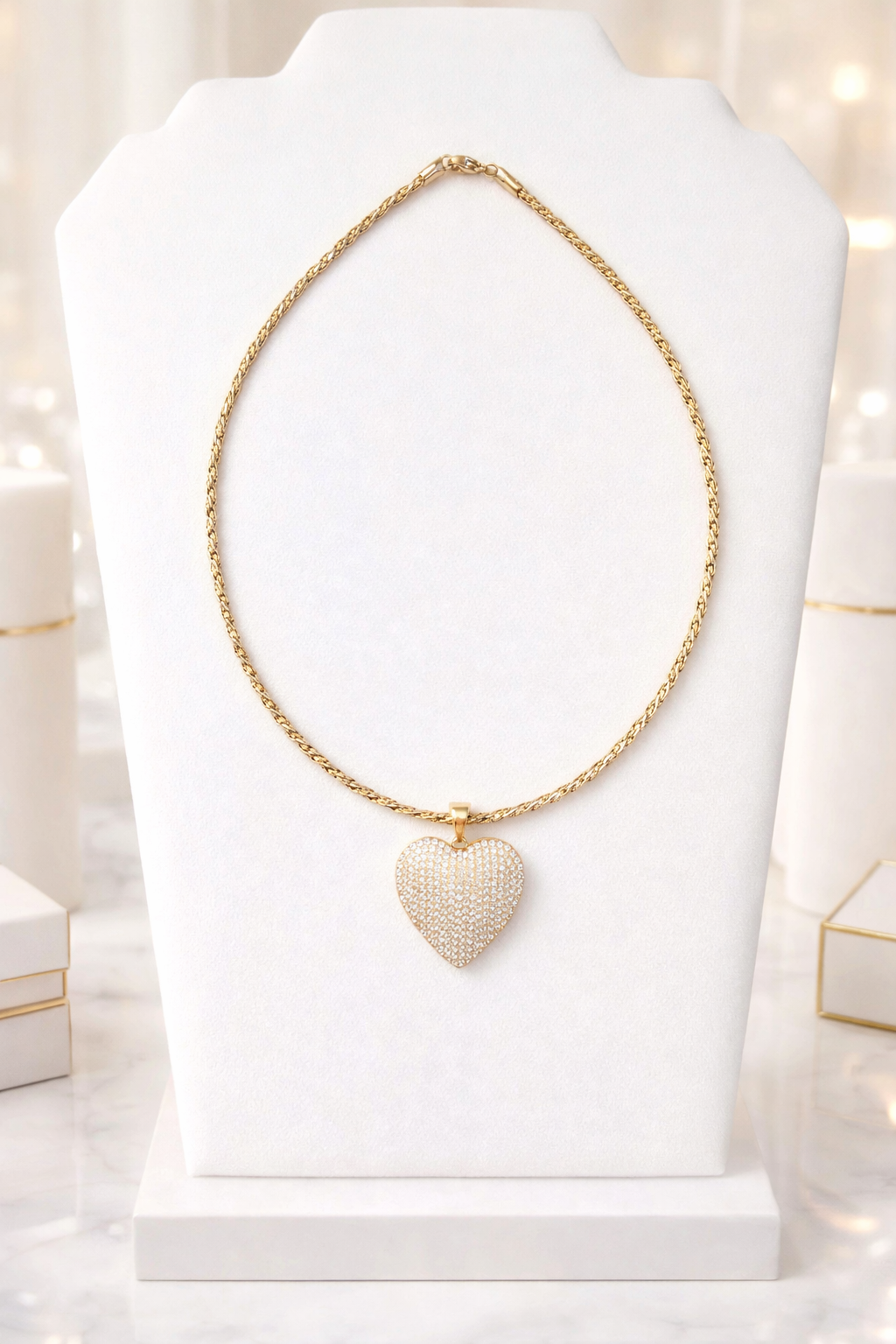 16.5” Diamond Cut Chain with Pavé Heart Pendant Necklace – XP Gold Plated