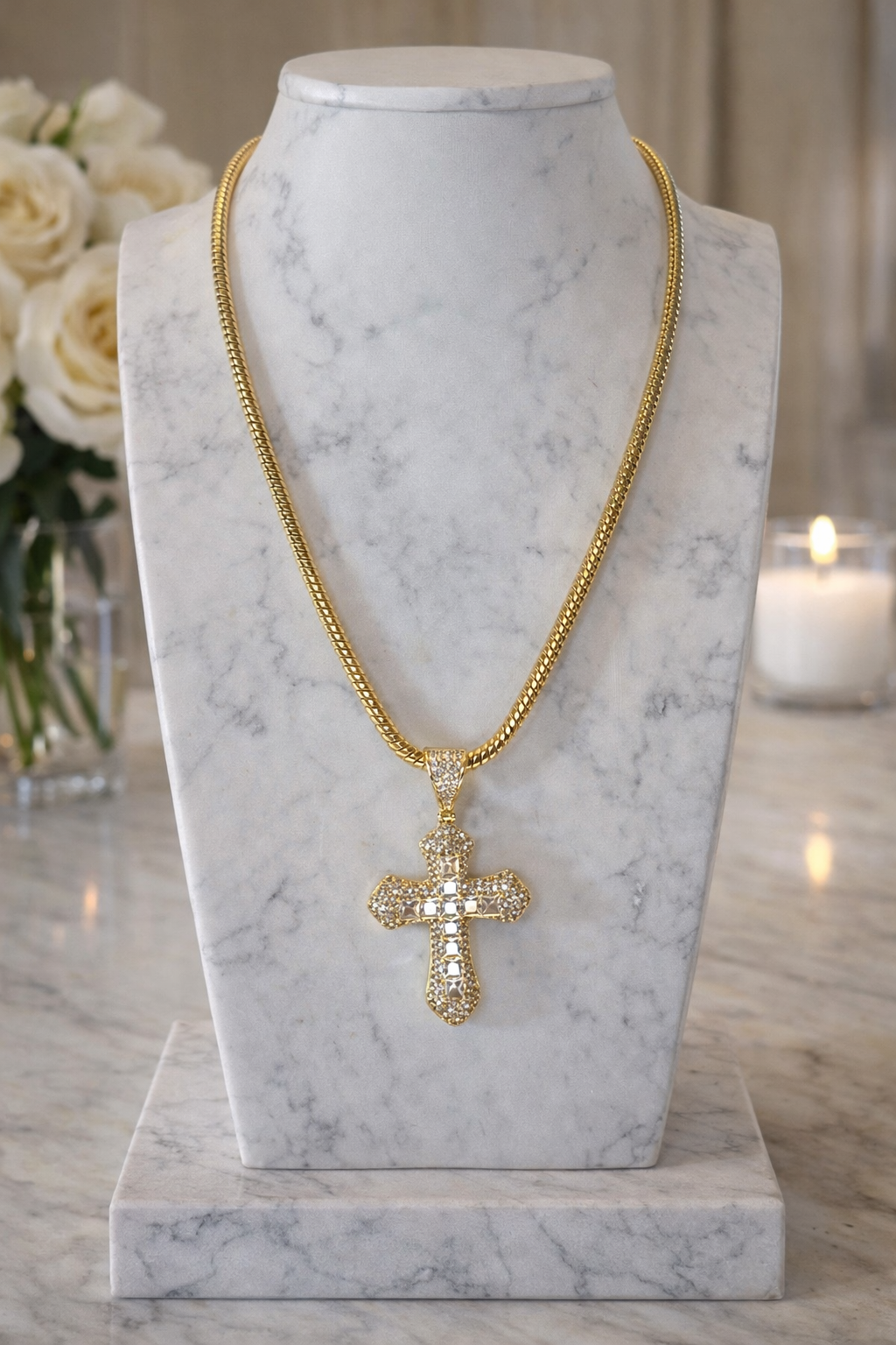 Royal Legacy Cross Necklace 18” Bold Snake Chain