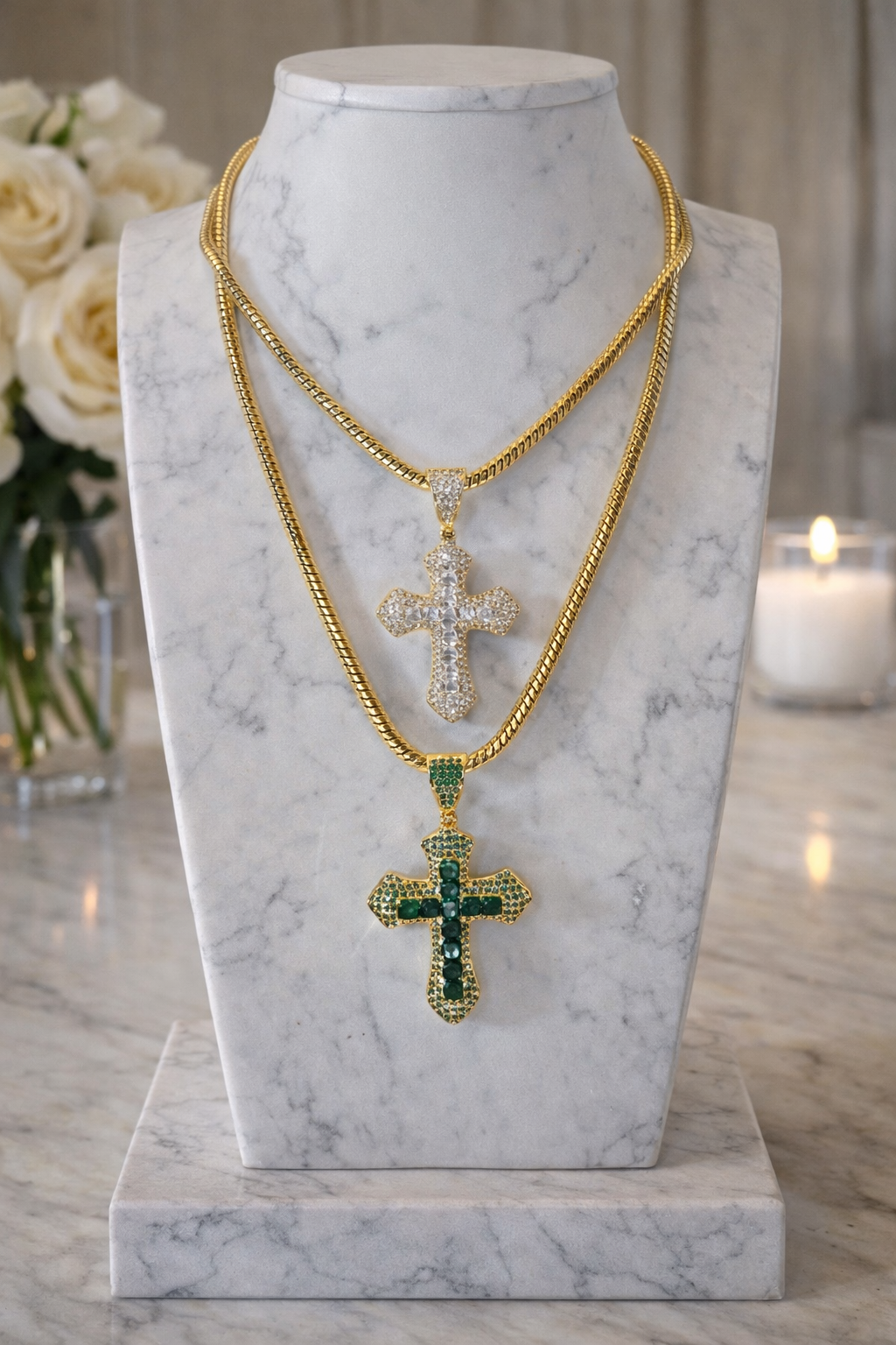 Royal Legacy Cross Necklace 18” Bold Snake Chain