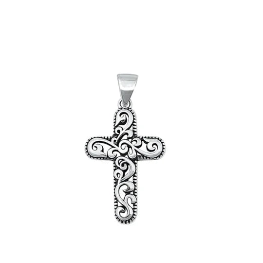 Sterling Silver Fashion Pendant Filigree Cross Polished Oxidized Charm 925