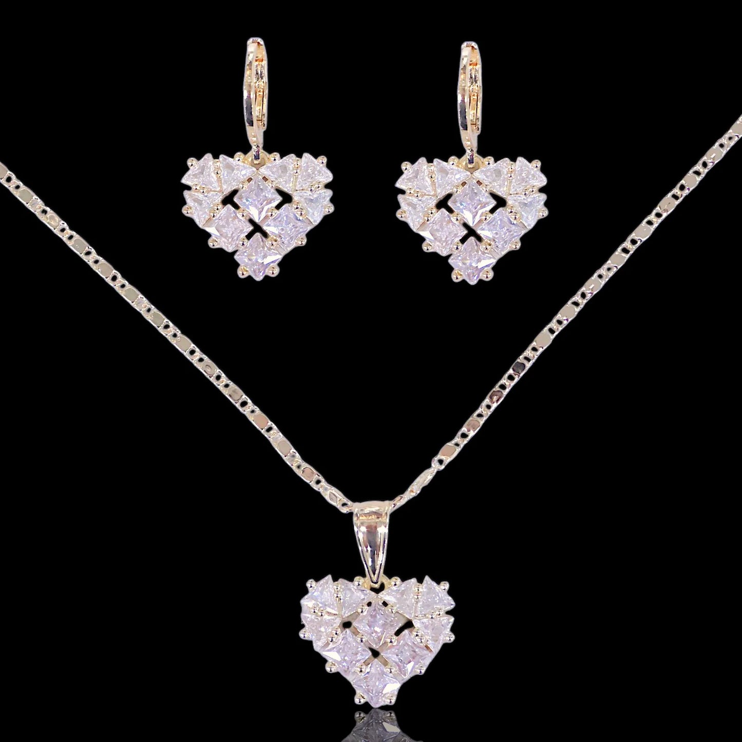 BRILLIANT HEART ZIRCONIA SET GOLD FILLED ORO LAMINADO