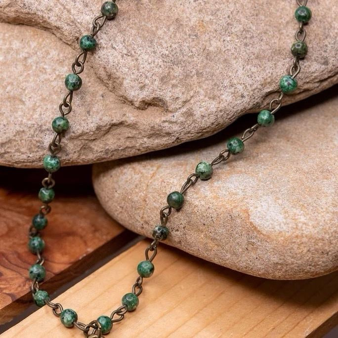 Phoebe Necklace In African Turquoise - Elegant Chain Design with Green turquoise Beads