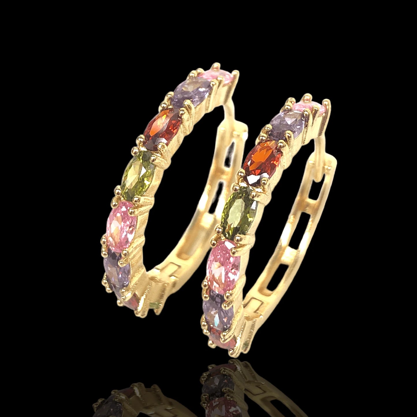 18K Gold-Filled Round CZ Hoop Earrings Black or Multi Color