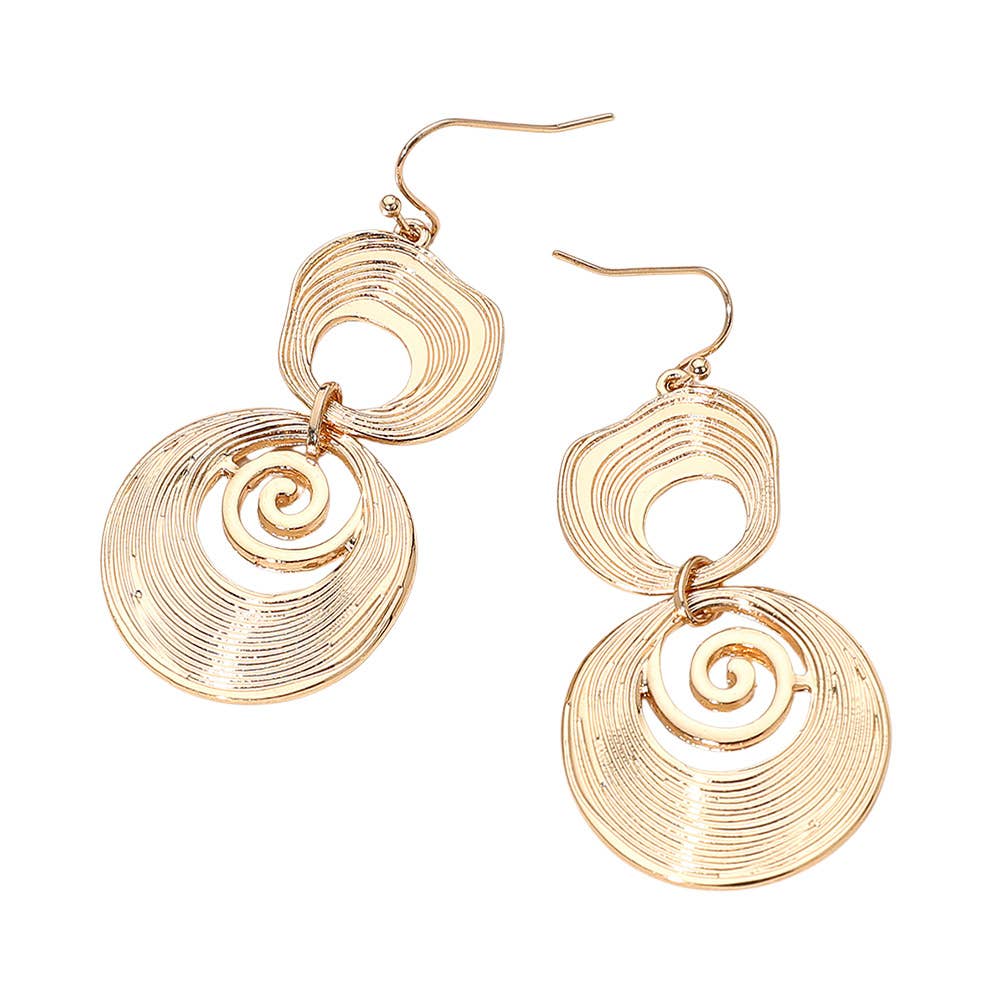 Abstract Double Spiral Drop Earrings: Gold