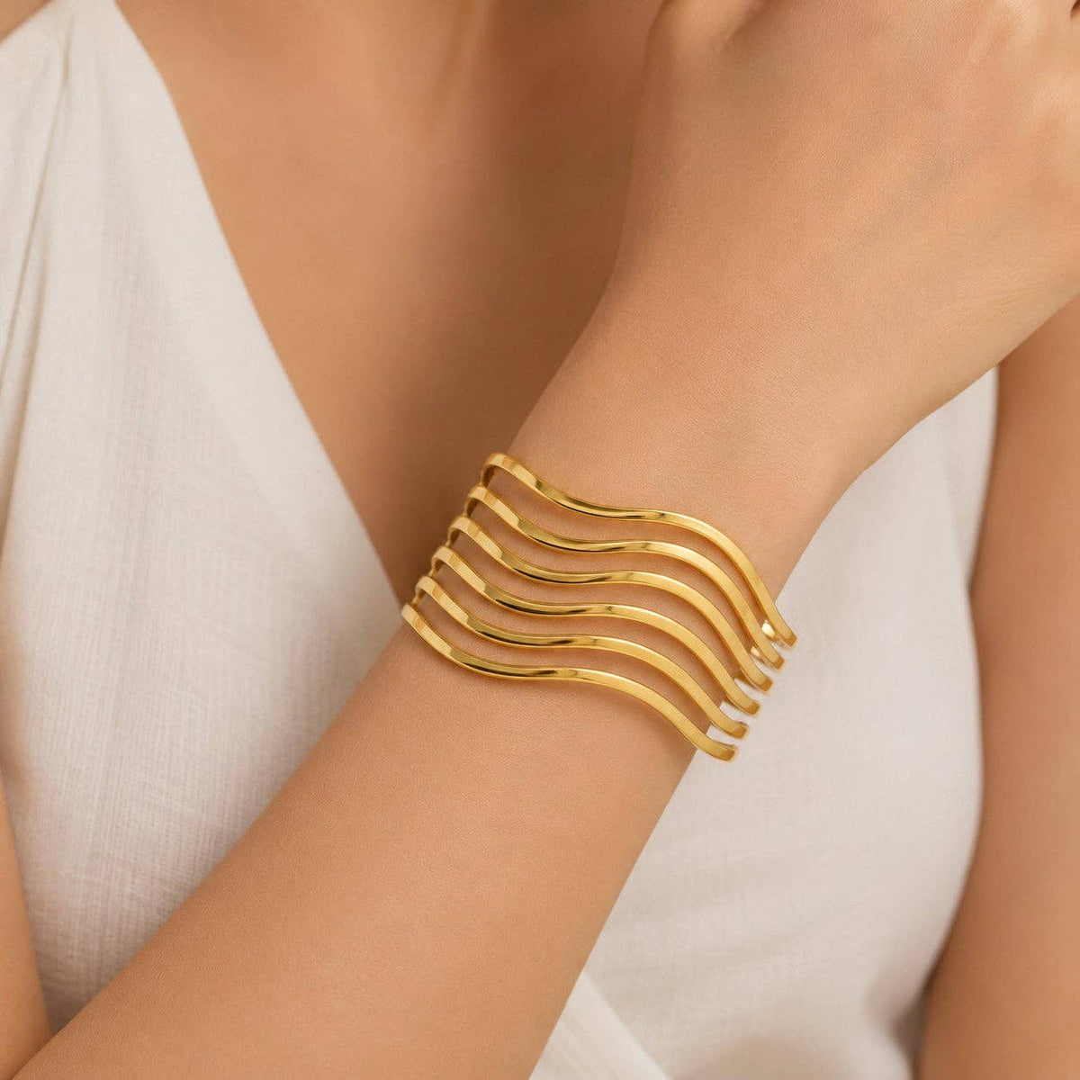 LSSGB380 Wavy Multi-Stripe Cuff Bracelet