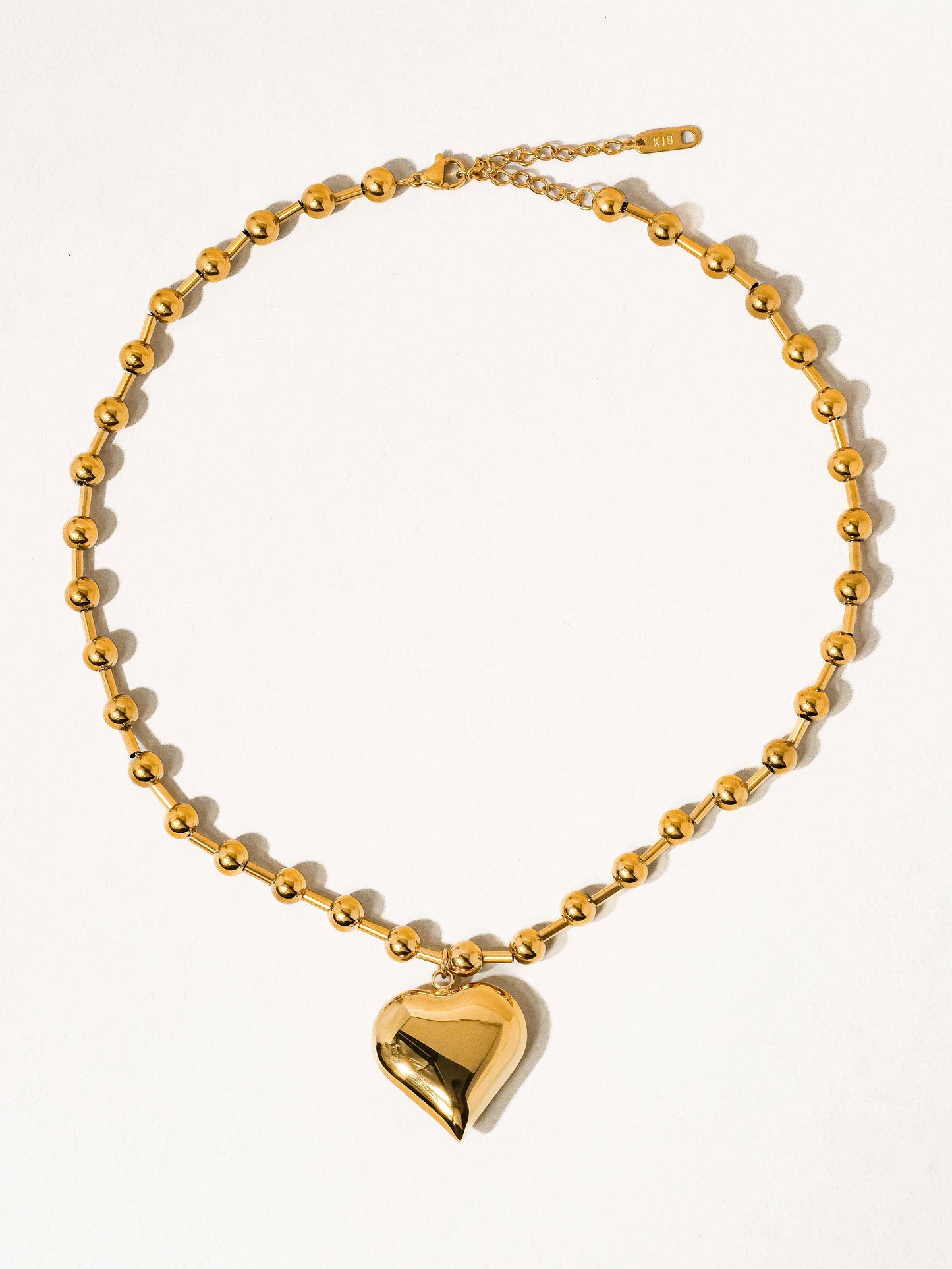 Paris 18K Gold Non-Tarnish Large Heart Chain Necklace: Yellow Gold or Silver / Ball Chain