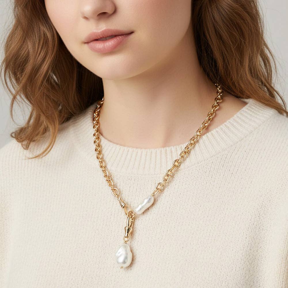 Chunky Irregular Pearl Drop Chain Necklace