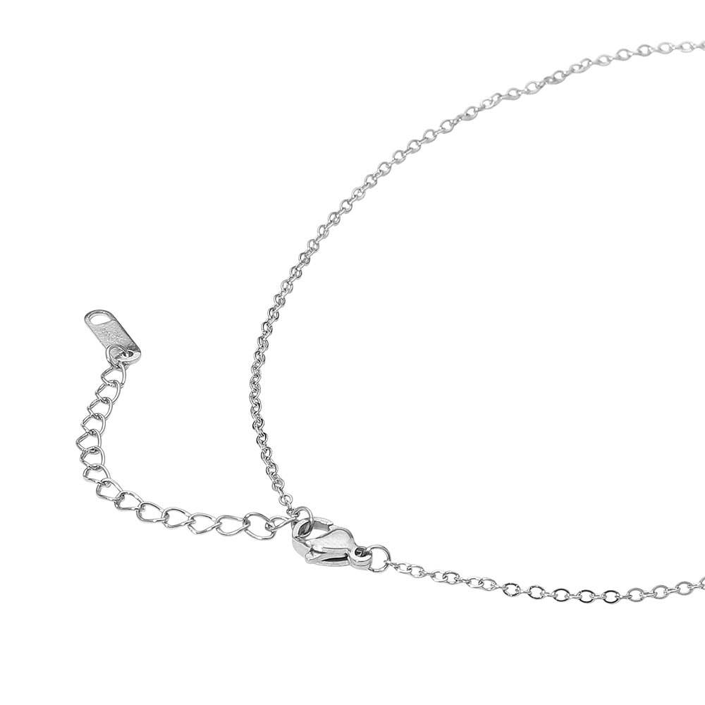 Stainless Steel CZ Stone Paved Open Heart Pendant Necklace: Clear,Silver
